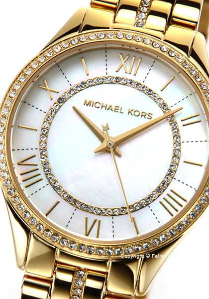Michael Kors Lauryn Mother of Pearl White Dial Gold Steel Strap Watch for Women - MK3899