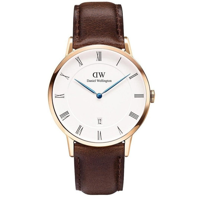 Daniel Wellington Dapper Bristol White Dial Brown Leather Strap Watch For Men - DW00100086