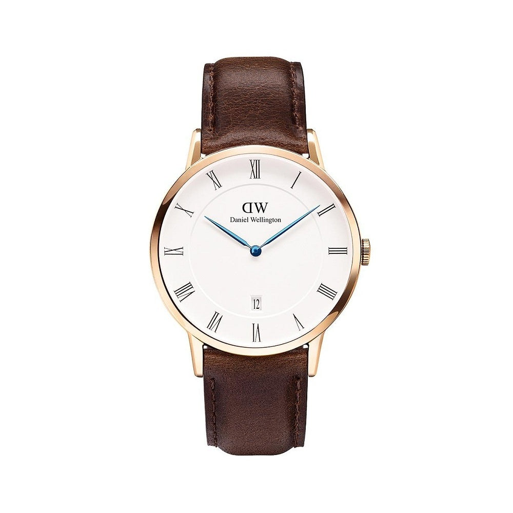 Daniel Wellington Dapper York White Dial Brown Leather Strap Watch For Men - DW00100085