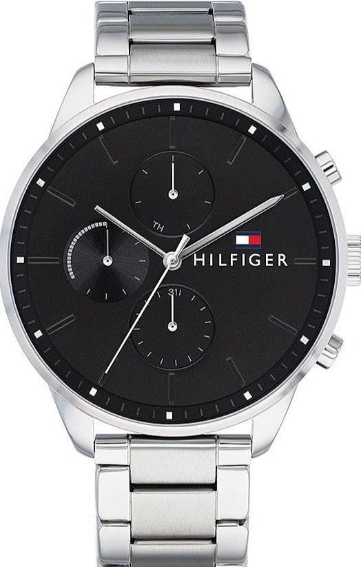 Tommy Hilfiger Chase Quartz Black Dial Silver Steel Strap Watch For Me