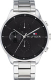 Tommy Hilfiger Chase Quartz Black Dial Silver Steel Strap Watch For Men - 1791485