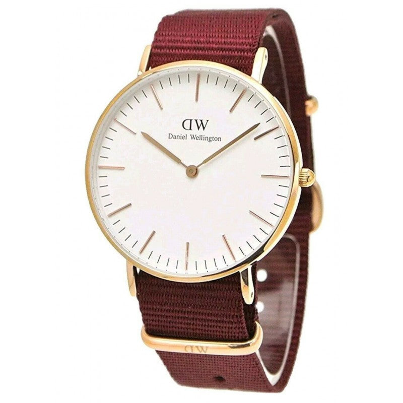 Daniel Wellington Classic Roselyn White Dial Maroon Nylon Strap Watch For Women - DW00100267