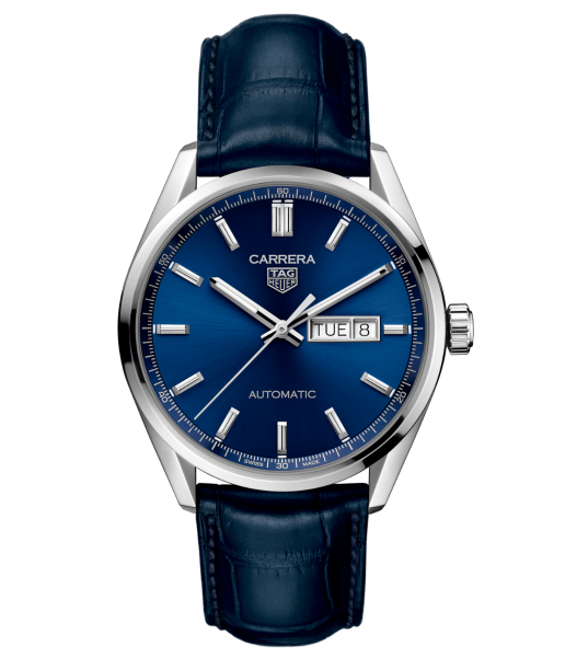 Tag Heuer Carrera Day Date Blue Dial Blue Leather Strap Watch for Men - WBN2012.FC6502