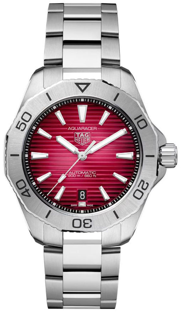 Tag Heuer Aquaracer Professional 200 Automatic Red Dial Silver Steel Strap Watch for Men - WBP2114.BA0627