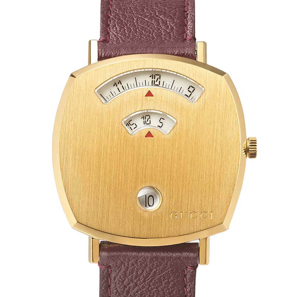 Gucci Grip Quartz Gold Dial Maroon Leather Strap Watch For Women - YA157402