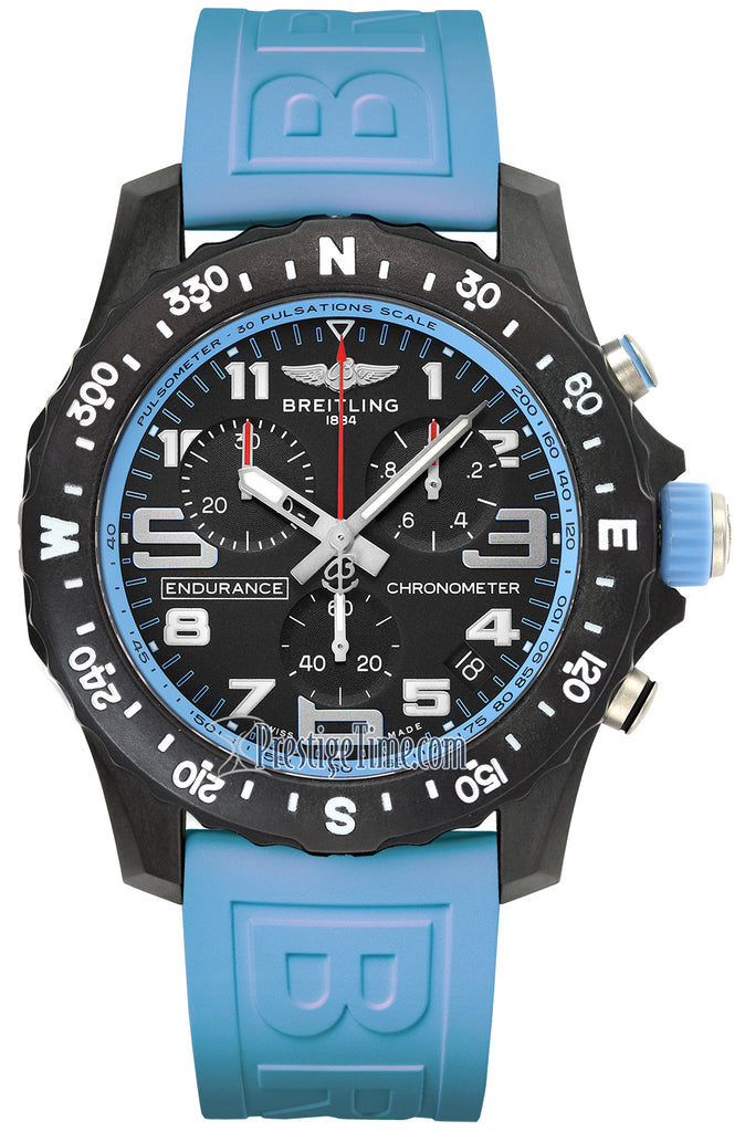 Breitling Endurance Pro Black Dial Light Blue Rubber Strap Watch for Men - X82310281B1S1