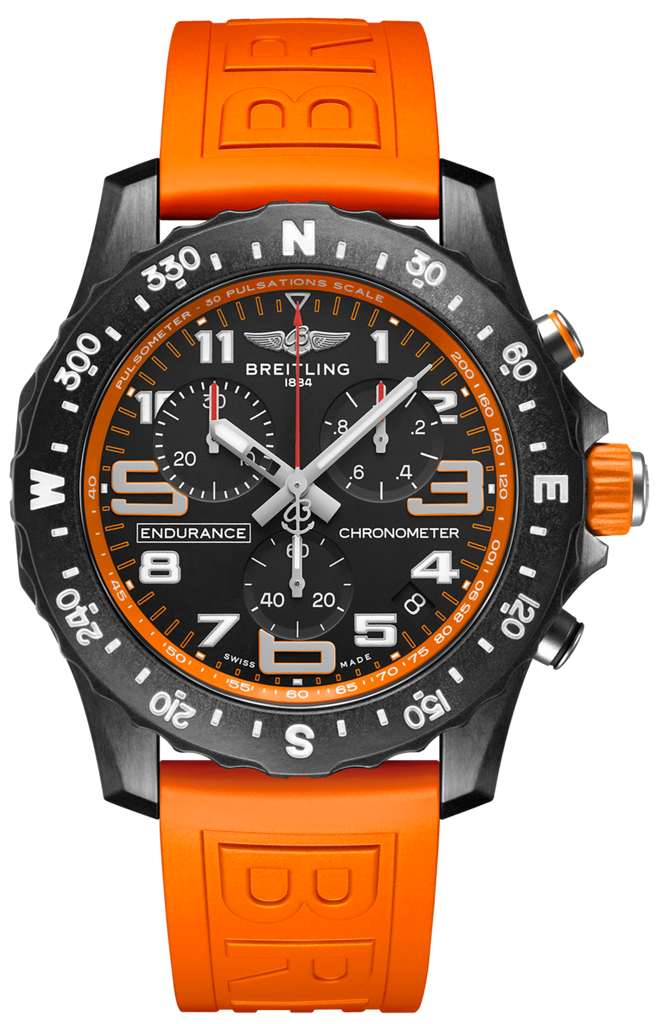 Breitling Endurance Pro Black Dial Orange Rubber Strap Watch for Men - X82310A51B1S1