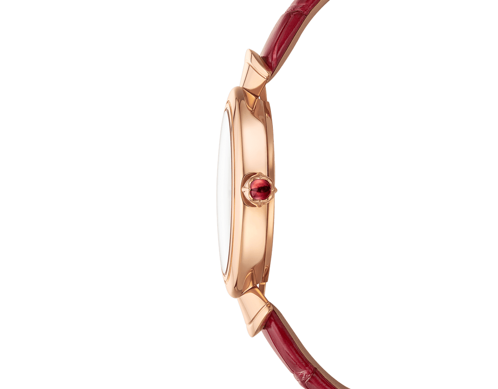 Bvlgari Divas Dream Diamonds Mother of Pearl Dial Red Leather Strap Watch for Women - DREAM102840