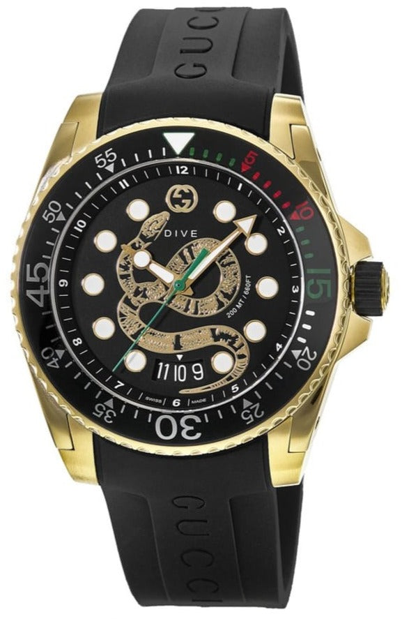 Gucci Dive Quartz Black Dial Black Rubber Strap Watch For Men - YA1362