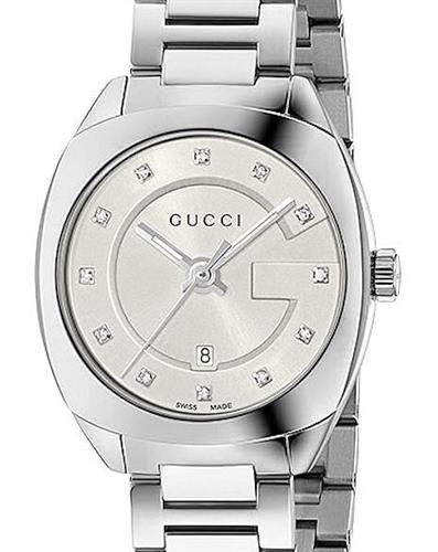 Gucci G Frame Quartz Diamonds Silver Dial Silver Steel Strap Watch For Women - YA142504