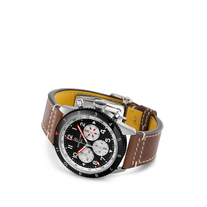 Breitling Super Avi B04 Chronograph GMT 46 Mosquito Black Dial Brown Leather Strap Watch for Men - YB04451A1B1X1