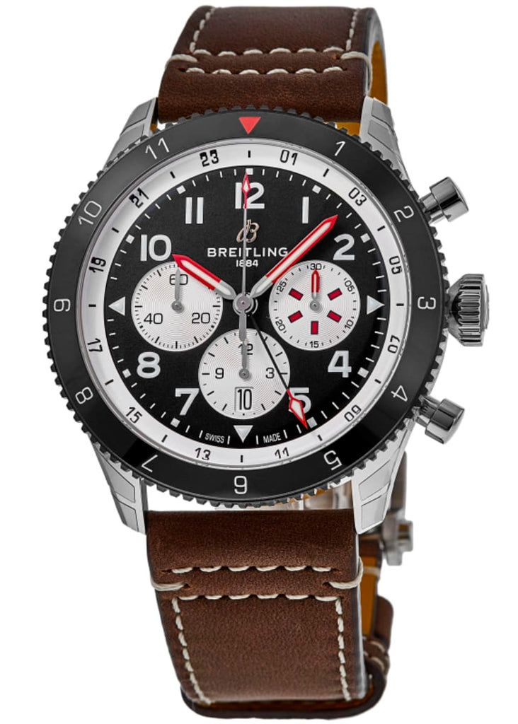 Breitling Super Avi B04 Chronograph GMT 46 Mosquito Black Dial Brown Leather Strap Watch for Men - YB04451A1B1X1