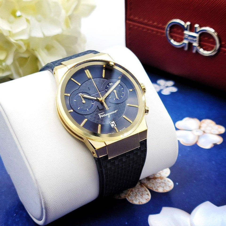 Salvatore Ferragamo Sapphire Chrono Blue Dial Blue Silicone Strap Watch for Men - SFME00221