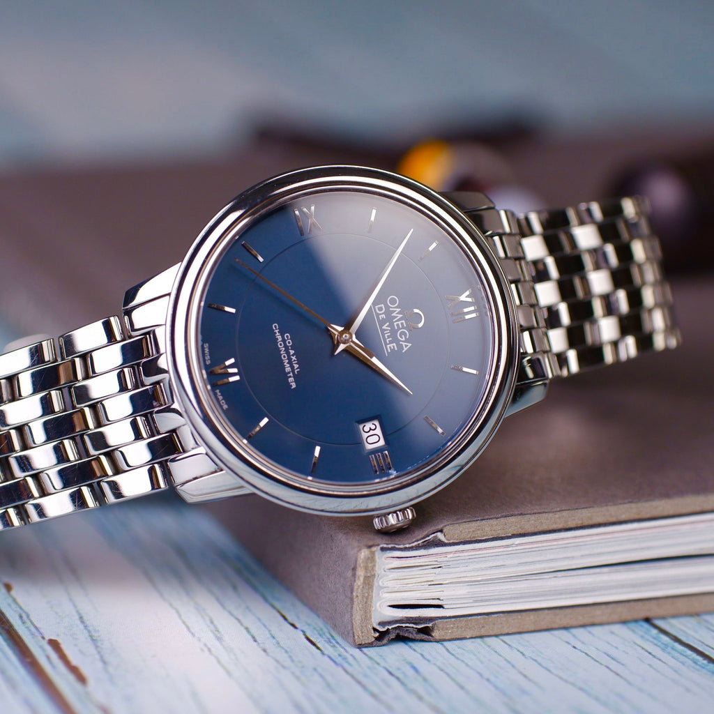 Omega De Ville Prestige Co-Axial Orbis Blue Dial Silver Steel Strap Watch for Men - 424.10.40.20.03.001