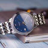 Omega De Ville Prestige Co-Axial Orbis Blue Dial Silver Steel Strap Watch for Men - 424.10.40.20.03.001