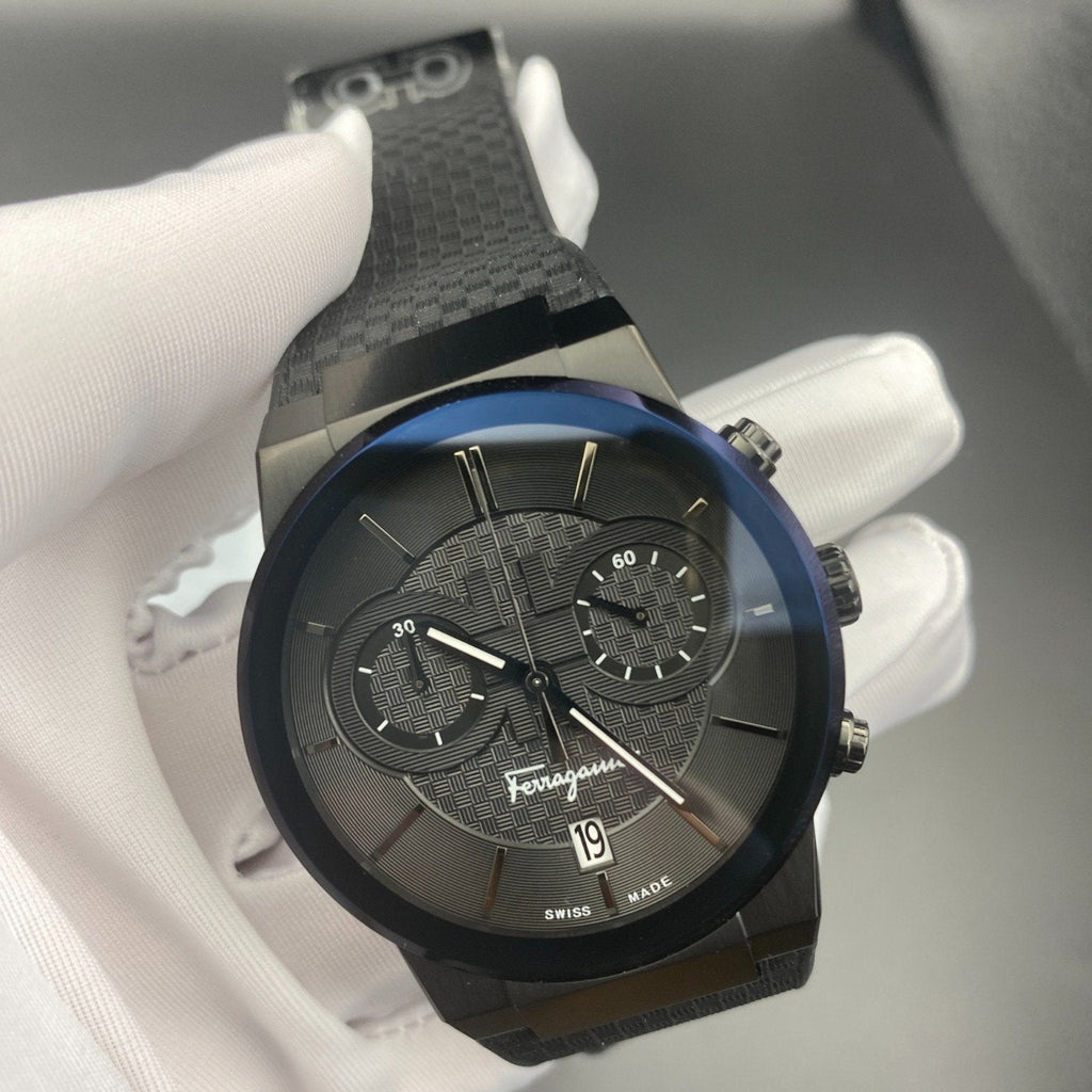 Salvatore Ferragamo Sapphire Black Dial Black Rubber Strap Watch for Men - SFHP00320