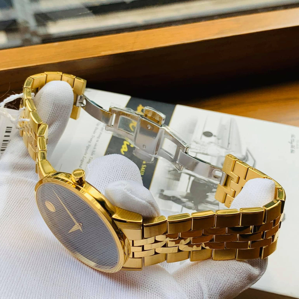 Movado Museum Classic Quartz Black Dial Gold Steel Strap Watch for Men - 0607203