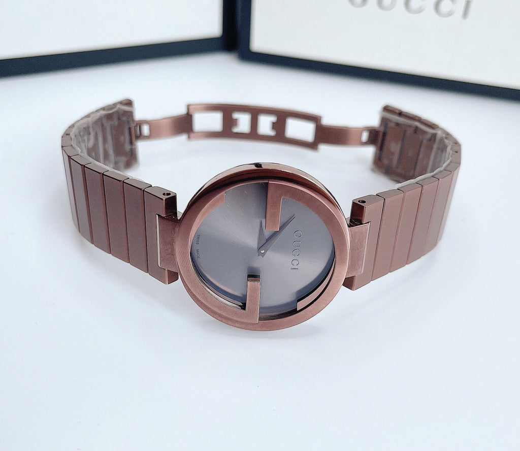 Gucci Interlocking G Quartz Brown Dial Brown Steel Strap Watch for Women -  YA133317