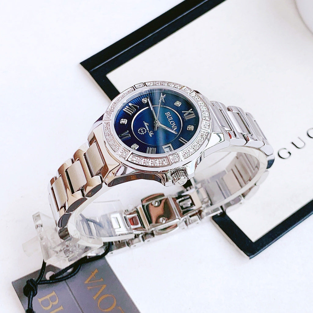 Bulova Marine Star Blue Dial Silver Steel Strap Watch for Women - 96R215