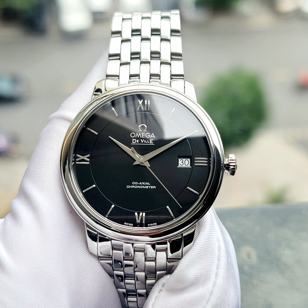 Omega De Ville Prestige Co-Axial Black Dial Silver Steel Strap Watch for Men - 424.10.40.20.01.001