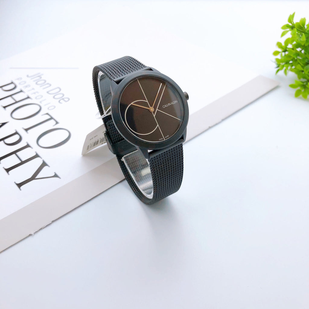 Calvin Klein Minimal Black Dial Black Mesh Bracelet Watch for Women - K3M5245X