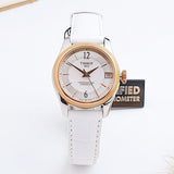 Tissot T-Classic Powermatic 80 Mother of Pearl Silver Dial White Leather Strap Watch For Women - T108.208.26.117.00