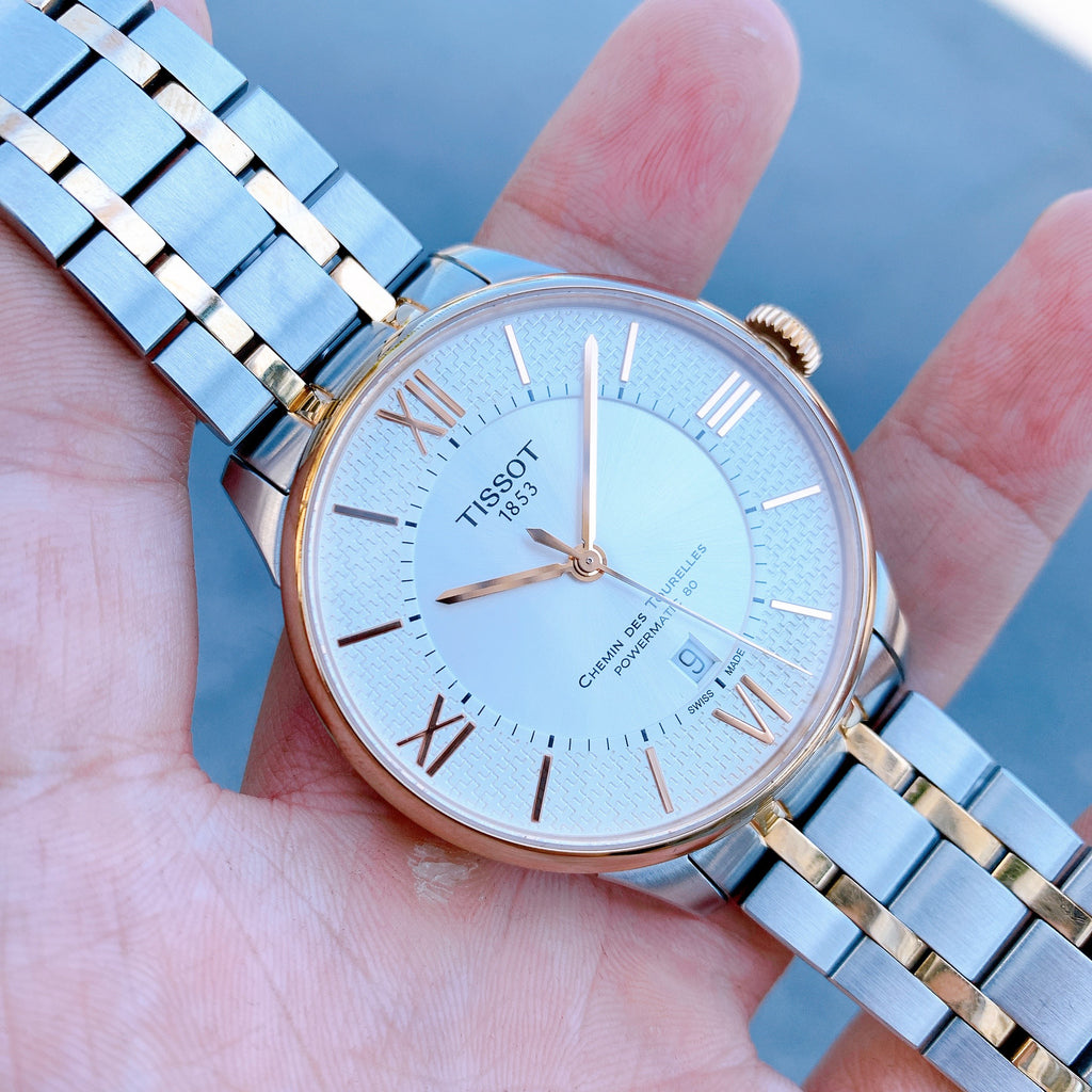 Tissot Chemin des Tourelles Powermatic 80 Silver Dial Two Tone Steel Strap Watch for Men - T099.407.22.038.02