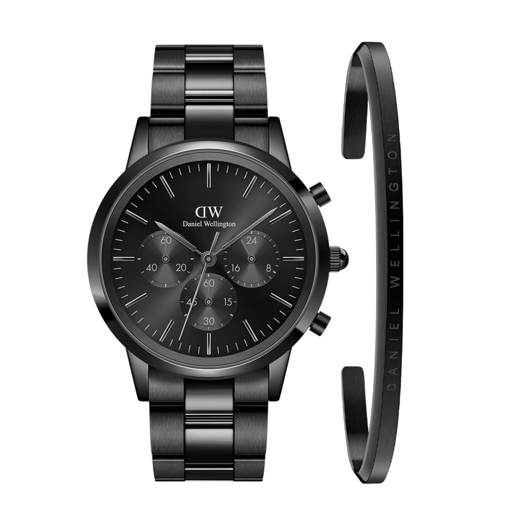 Daniel Wellington Iconic Chronograph Black Dial Black Steel Strap Watch For Men - DW00100642