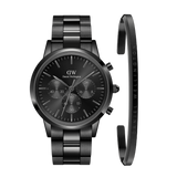 Daniel Wellington Iconic Chronograph Black Dial Black Steel Strap Watch For Men - DW00100642