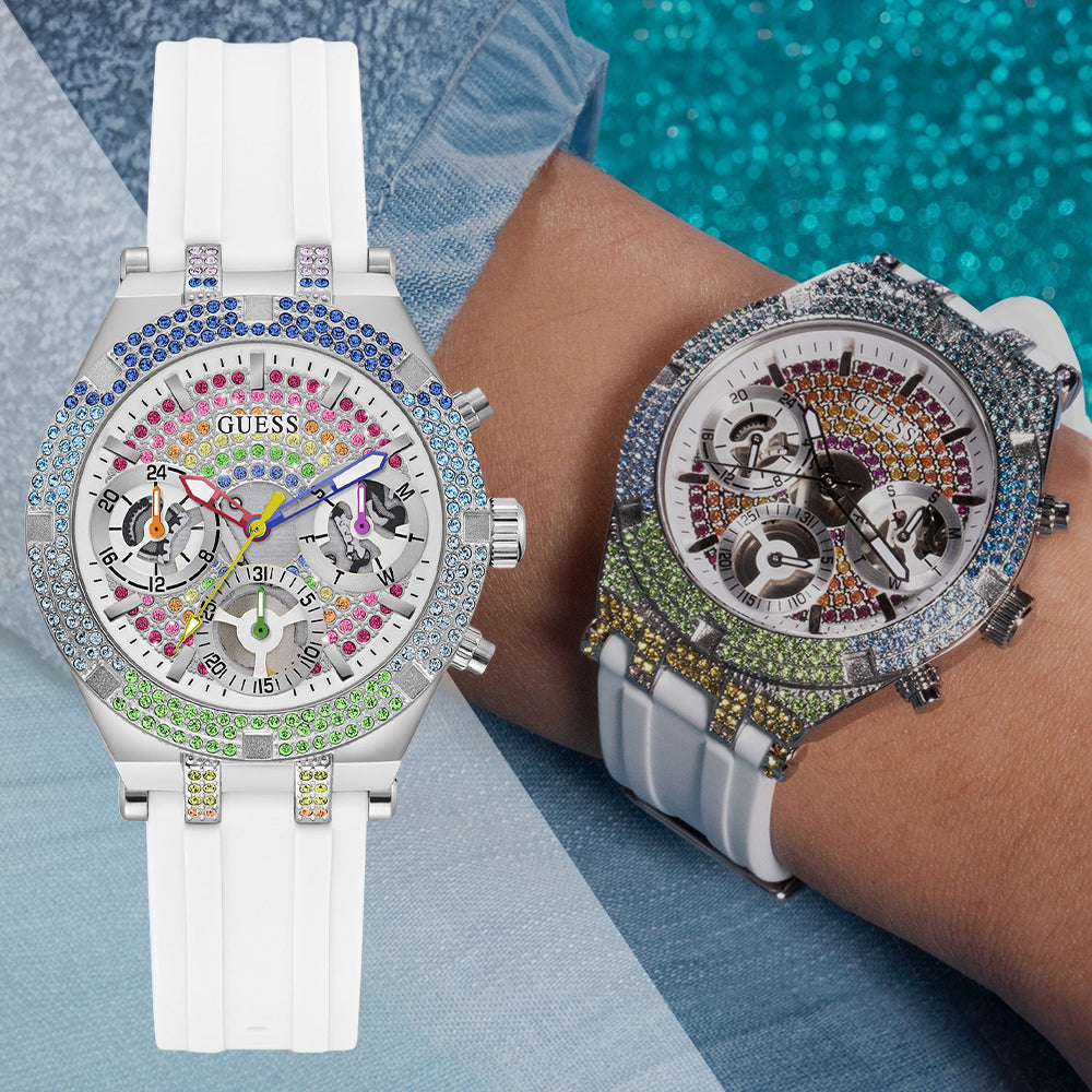 Guess Glitz Pride Limited Edition White Dial White Rubber Strap Watch for Women - GW0407L4