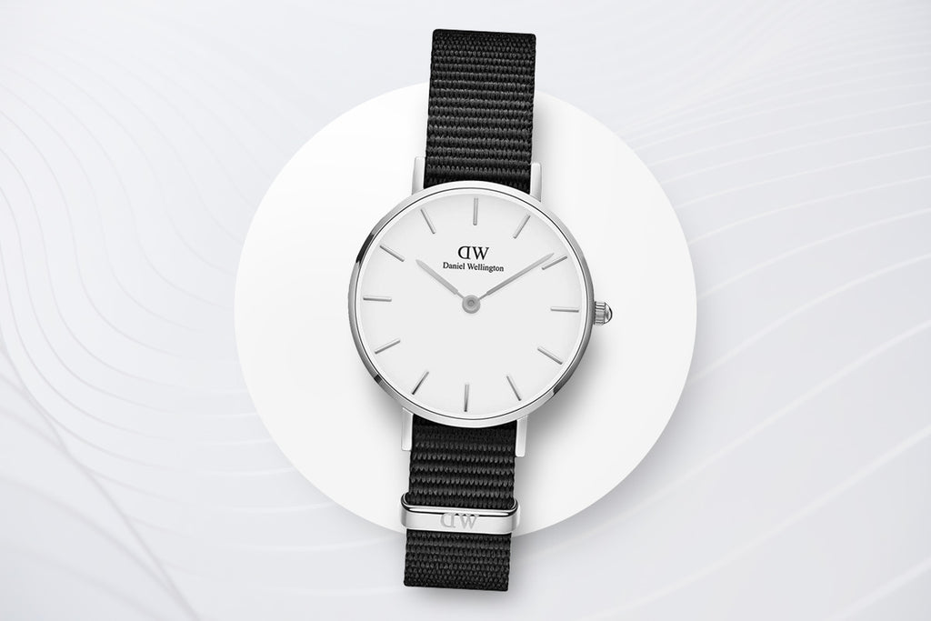 Daniel Wellington Classic Petite Cornwall White Dial Black Nylon Strap Watch For Women - DW00100252
