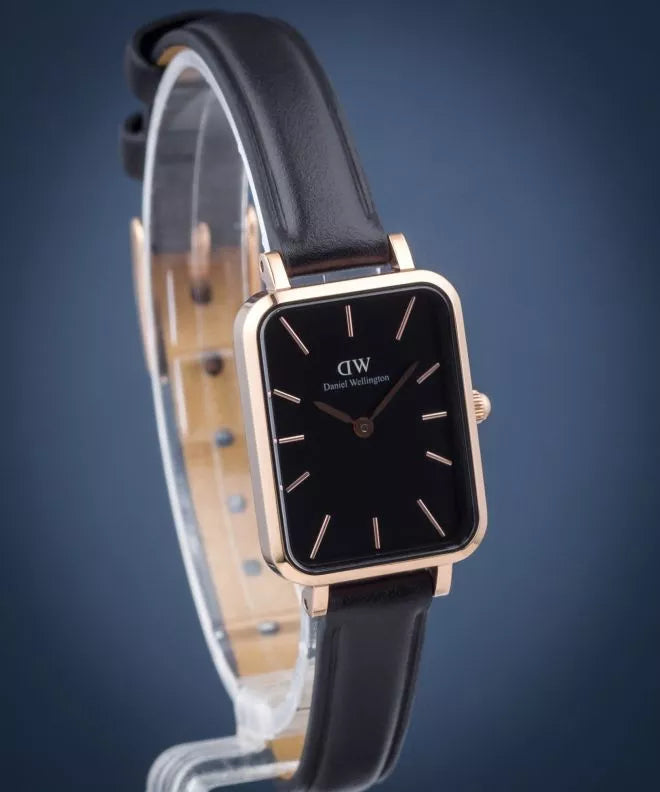 Daniel Wellington Quadro Sheffield Black Dial Black Leather Strap Watch For Women - DW00100435