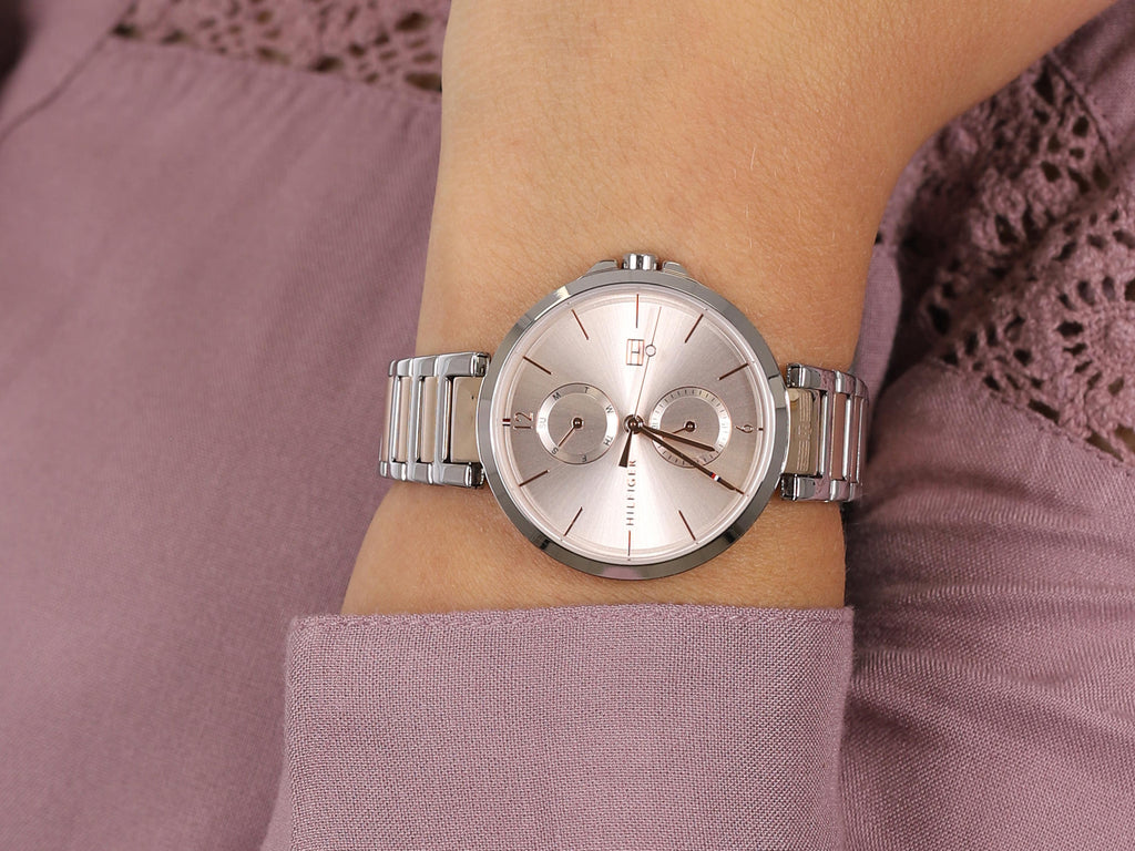 Tommy Hilfiger Angela Chronograph Pink Dial Two Tone Steel Strap Watch for Women - 1782127