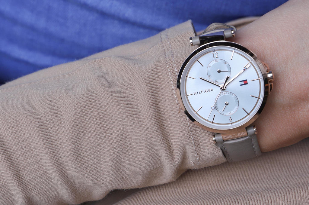 Tommy Hilfiger Angela Quartz Silver Dial Brown Leather Strap Watch for Women - 1782125