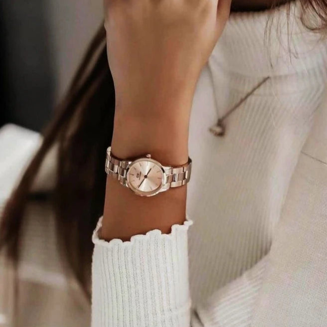 Daniel Wellington Iconic Link Unitone Rose Gold Dial Rose Gold Steel Strap Watch For Women - DW00100401