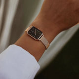 Daniel Wellington Quadro Melrose Black Dial Rose Gold Mesh Bracelet Watch For Women - DW00100432