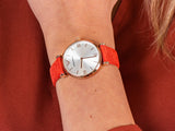 Emporio Armani Gianni T Bar Silver Dial Red Leather Strap Watch For Women - AR1876