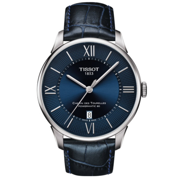 Tissot Chemin Des Tourelles Powermatic 80 Blue Dial Blue Leather Strap Watch for Men - T099.407.16.048.00