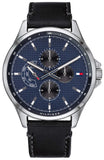 Tommy Hilfiger Shawn Multifunction Quartz Blue Dial Black Leather Strap Watch for Men - 1791616
