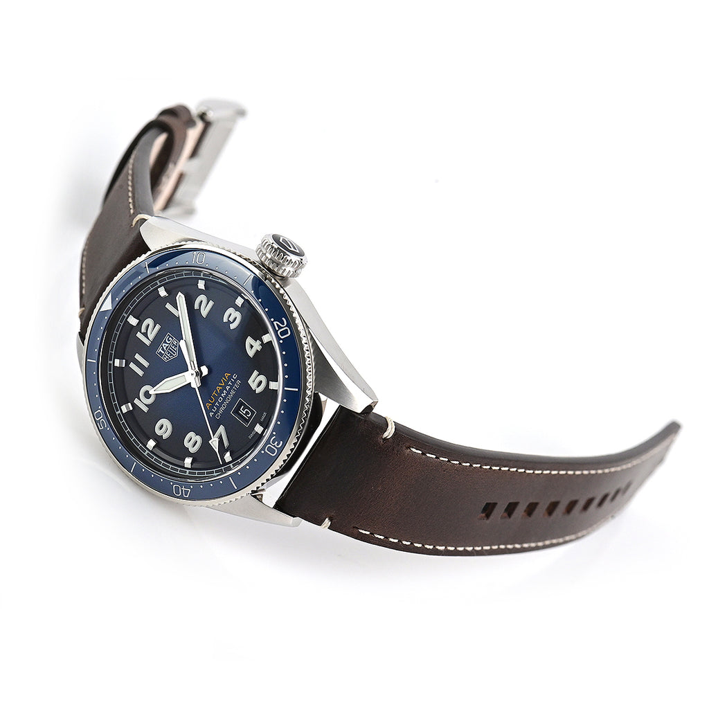 Tag Heuer Autavia Calibre 5 Automatic Blue Dial Brown Leather Strap Watch for Men - WBE5116.FC8266