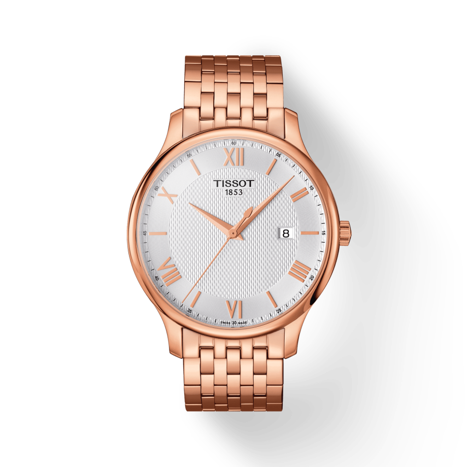 Tissot T Classic Tradition White Dial Rose Gold Steel Strap Watch For Women - T063.610.33.038.00