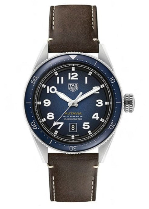 Tag Heuer Autavia Calibre 5 Automatic Blue Dial Brown Leather Strap Watch for Men - WBE5116.FC8266