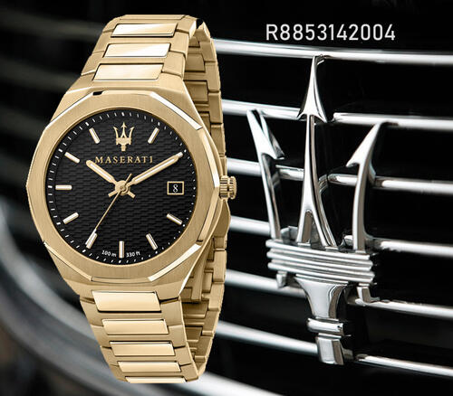 Maserati Stile Black Dial Gold Steel Strap Watch For Men - R8853142004