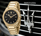 Maserati Stile Black Dial Gold Steel Strap Watch For Men - R8853142004
