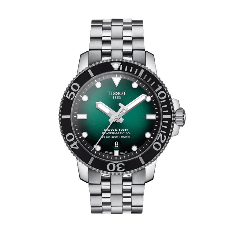 Tissot Seastar 1000 Powermatic 80 Green Dial Silver Steel Strap Watch For Men - T120.407.11.091.01