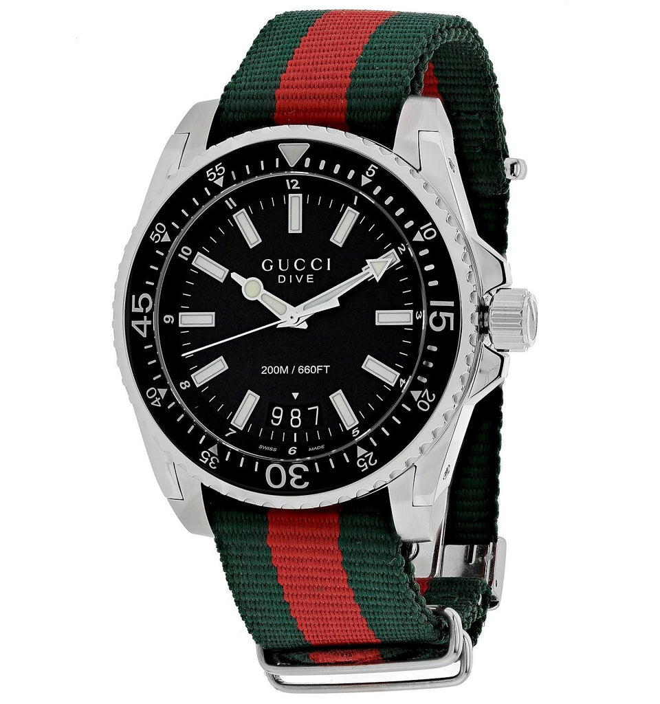 Gucci Dive Black Dial Two Tone NATO Strap Watch For Men - YA136206
