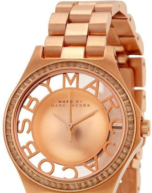 Marc Jacobs Henry Transparent Rose Gold Dial Rose Gold Steel Strap Watch for Women - MBM3339