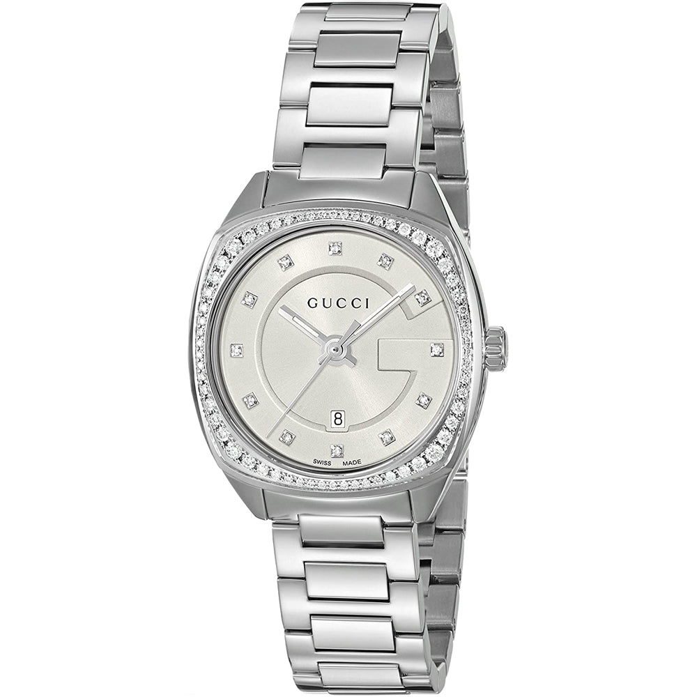 Gucci GG2570 Diamonds Silver Dial Silver Steel Strap Watch For Women - YA142505