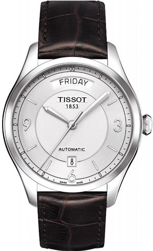 Tissot T Classic T One Automatic Silver Dial Brown Leather Strap Watch For Men - T038.430.16.037.00