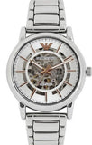 Emporio Armani Meccanico Skeleton Silver Dial Silver Steel Strap Watch For Men - AR1980